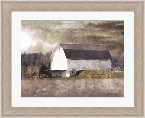 Framed Rustic White Barn Scene I Print