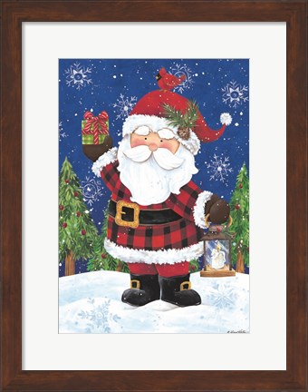 Framed Santa with Lantern Print