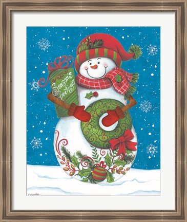 Framed Snowman with Wreaths Print