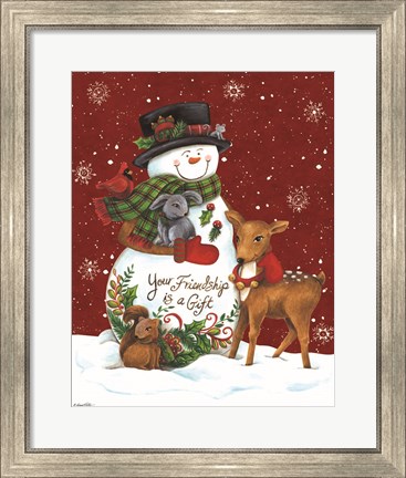 Framed Snowman with Deer Print