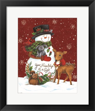 Framed Snowman with Deer Print