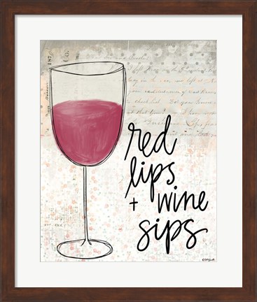 Framed Red Lips &amp; Wine Sips Print