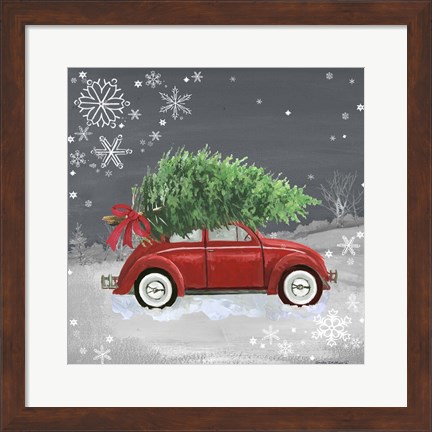 Framed Red Car on Gray Print