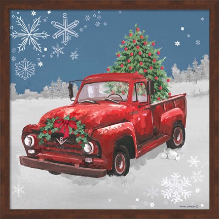 Framed Red Truck on Blue Print