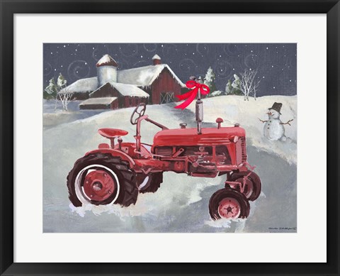 Framed Old Tractor and Barn Print