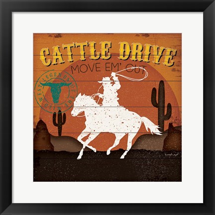 Framed Cattle Drive Print