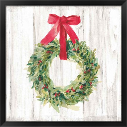 Framed Woodland Holidays Wreath no Bird White Print