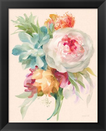 Framed Garden Bouquet I on Peach Linen Print