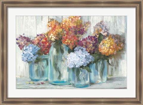 Framed Fall Hydrangeas in Glass Jar Crop Print