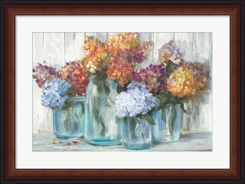 Framed Fall Hydrangeas in Glass Jar Crop Print