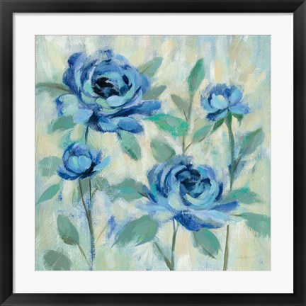 Framed Brushy Blue Flowers I Print