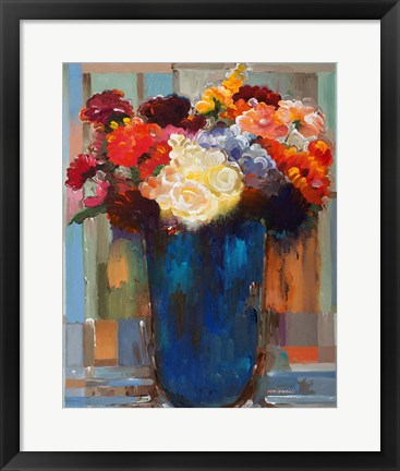 Framed Flowers in a Blue Vase Print