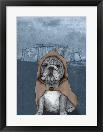 Framed English Bulldog with Stonehenge Print