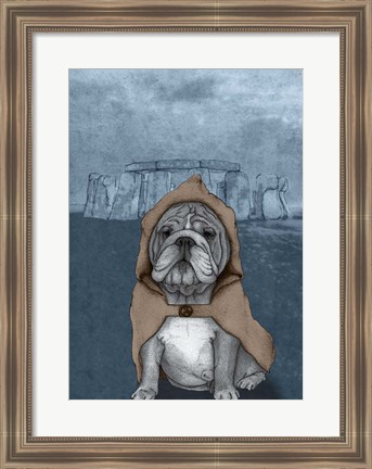 Framed English Bulldog with Stonehenge Print