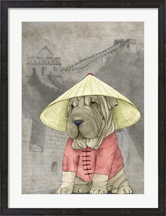 Framed Shar Pei with the Great Wall Print