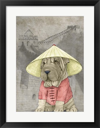 Framed Shar Pei with the Great Wall Print