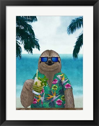 Framed Sloth on Summer Holidays Print