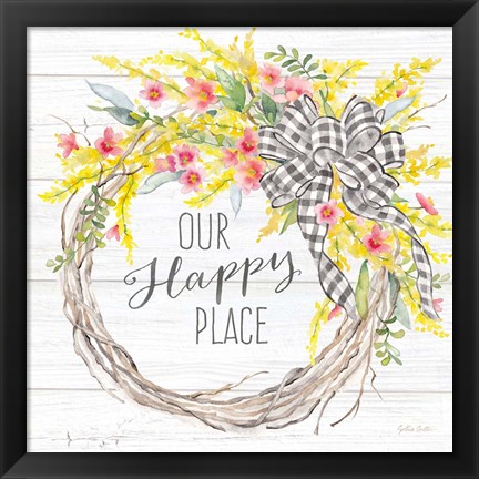 Framed Spring Gingham Wreath Happy Place Print