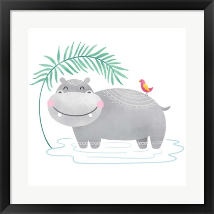 Framed Playful Pals- Hippo Print