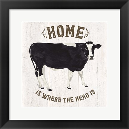 Framed Farm Life Cow Home Herd Print