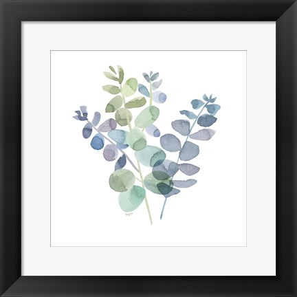 Framed Natural Inspiration Blue Eucalyptus on White II Print