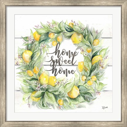 Framed Watercolor Lemon Wreath Home Sweet Home Print