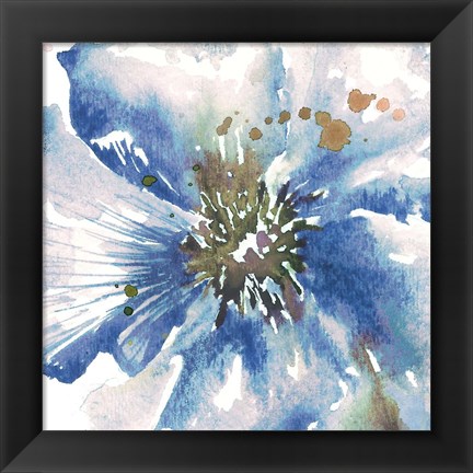 Framed Blue Watercolor Poppy Close Up II Print