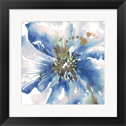 Framed Blue Watercolor Poppy Close Up II Print