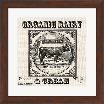 Framed Farmhouse Grain Sack Label Cow Print