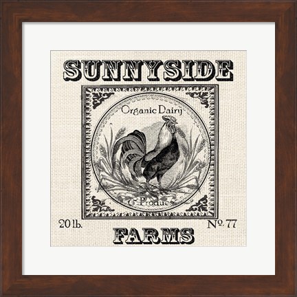 Framed Farmhouse Grain Sack Label Rooster Print