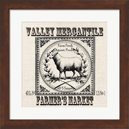 Framed Farmhouse Grain Sack Label Sheep Print