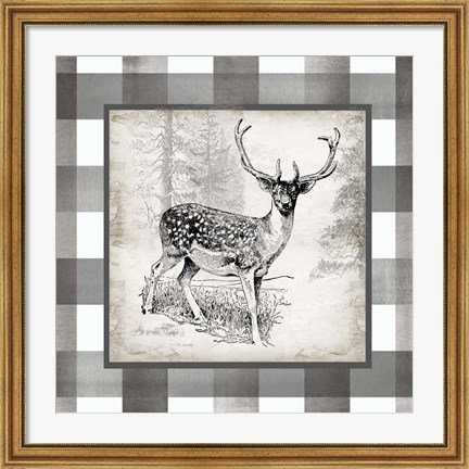 Framed Buffalo Check Deer Neutral I Print