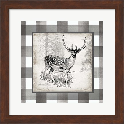 Framed Buffalo Check Deer Neutral I Print