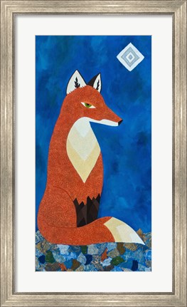 Framed Fox Under Diamond Moon Print