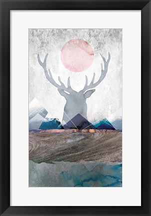 Framed Deer and Mountains 2 Print