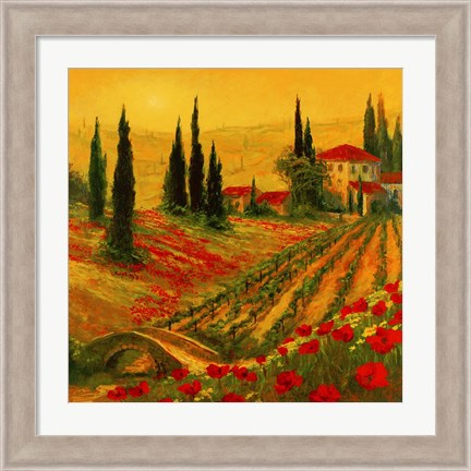 Framed Poppies of Toscano I Print