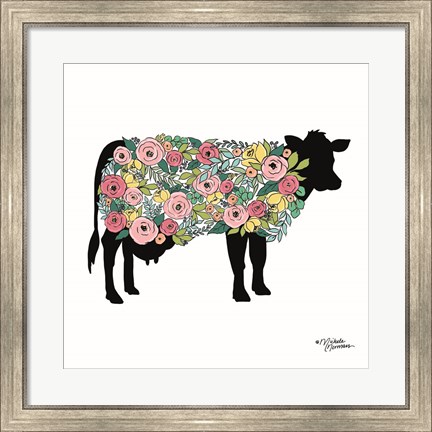 Framed Floral Cow Print