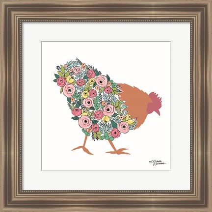 Framed Floral Rooster Print