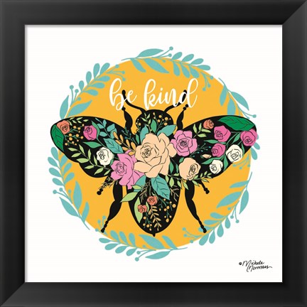 Framed Be Kind Floral Bee Print