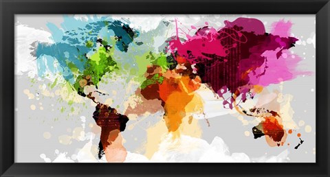 Framed Colourful World Map Print