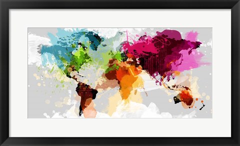 Framed Colourful World Map Print