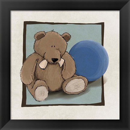 Framed Teddy Bear and Ball Print