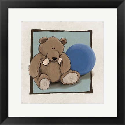 Framed Teddy Bear and Ball Print