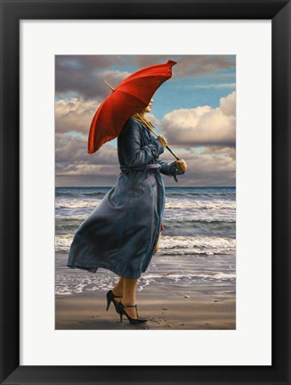 Framed Red Umbrella Print