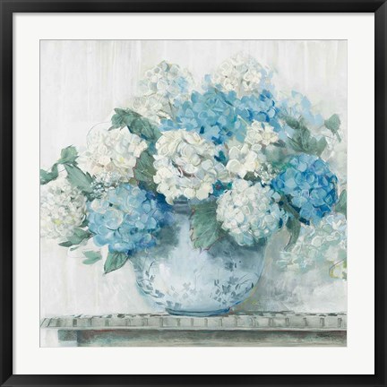 Framed Blue Hydrangea Cottage Crop Print