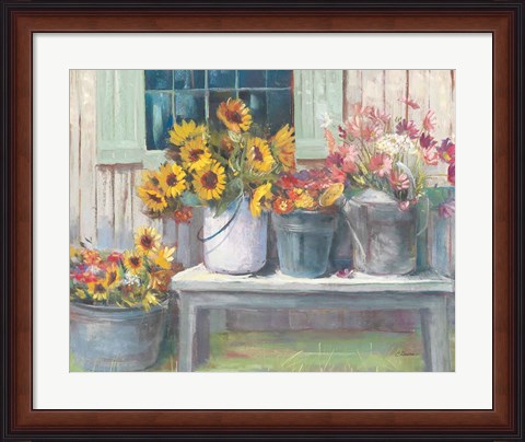 Framed Green Bench Bright Print