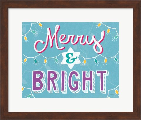 Framed Merry and Bright Aqua Print