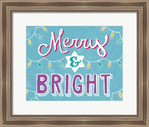 Framed Merry and Bright Aqua Print