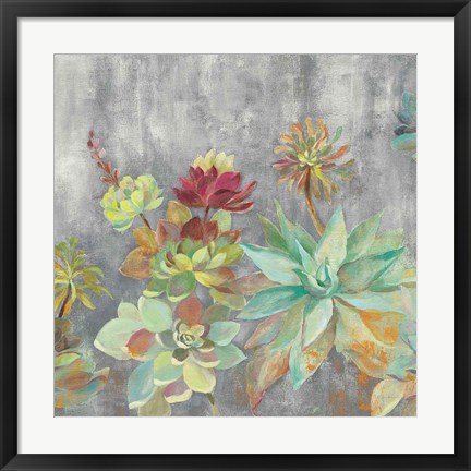 Framed Succulent Garden Gray Crop Print