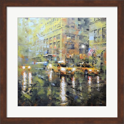 Framed Manhattan Orange &amp; Green Print